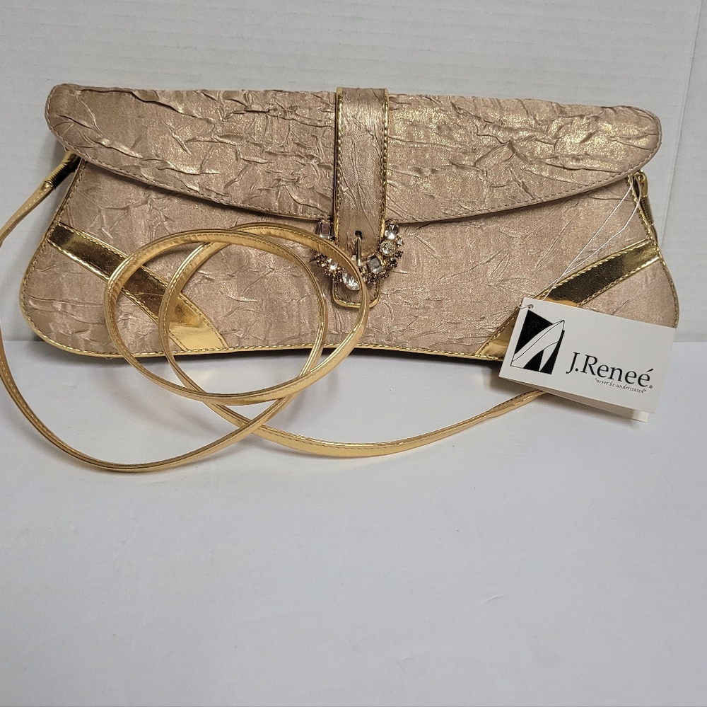 Vintage J. Renee Gold Rachel Fabric Evening Clutch Purse NWT